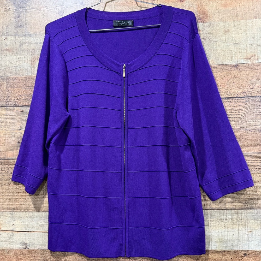 Cable & Gauge Vibrant Purple Full Zip Sweater Cardigan Size 2XL